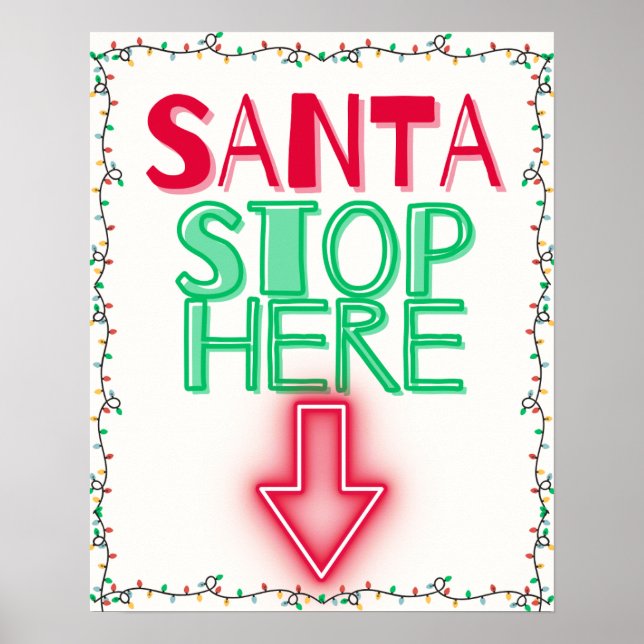 Poster PÈRE NOËL STOP ICI Mur de Noël Décor Art (Devant)
