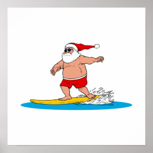 Poster Père Noël surfant