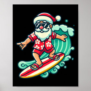 Poster Père Noël surfant Vacances de Noël tropicales Noël