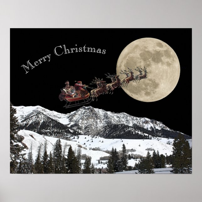 Poster Père Noël survolant la lune (Devant)