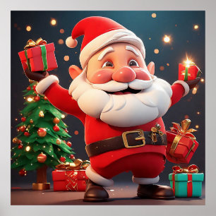 Poster Père Noël tenant un cadeau