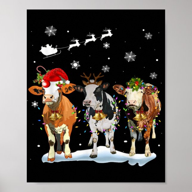 Poster Père Noël Vache Drôle Joyeux Noël Xmas Lumières Py (Devant)