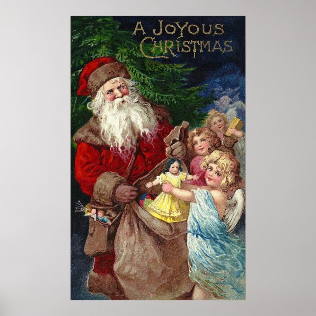 Poster Père Noël vintage avec anges (Devant)