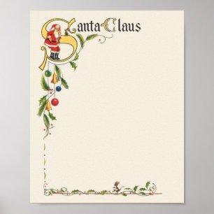 Poster Père Noël vintage, bordure décorative de Noël