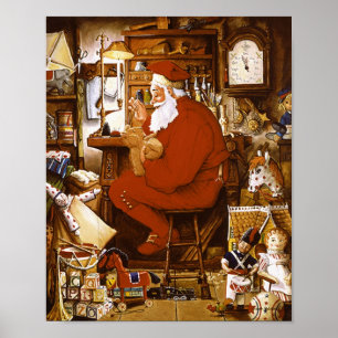 Poster Père Noël vintage dans la carte d'atelier