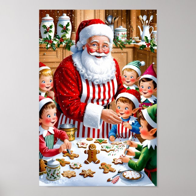Poster Père Noël's Holiday Baking Crew Kitchen Wall Art (Devant)