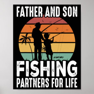 Poster Père vintage Et Fils Partenaires De Pêche Pour La