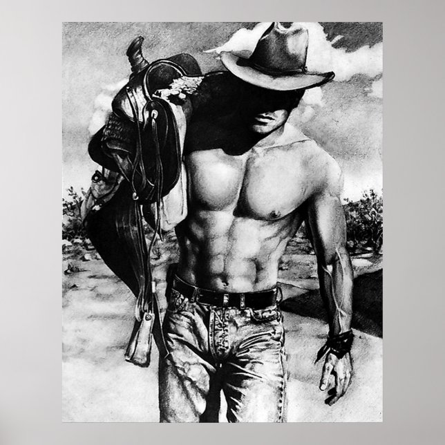 Poster Perfect Abs Cowboy Robuste Portant Sa Selle (Devant)