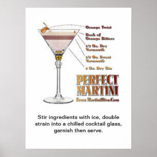 Poster Perfect Martini Cocktail Recette Art "18 x 24"