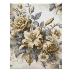 Poster Perfection florale Jaune antique