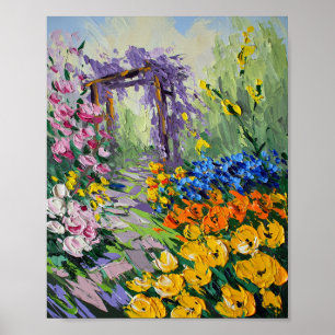 Poster Pergola de jardin ensoleillée, peinture à l'huile