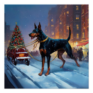 Poster Période de fêtes de Noël Doberman