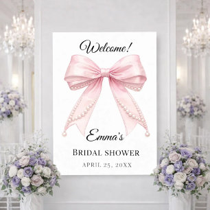 Poster Perles à ruban rose Bienvenue à la baby shower de 