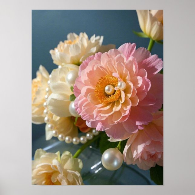 Poster Perles aux fleurs roses (Devant)