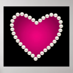 Poster Perles de faux imprimées et coeur rose