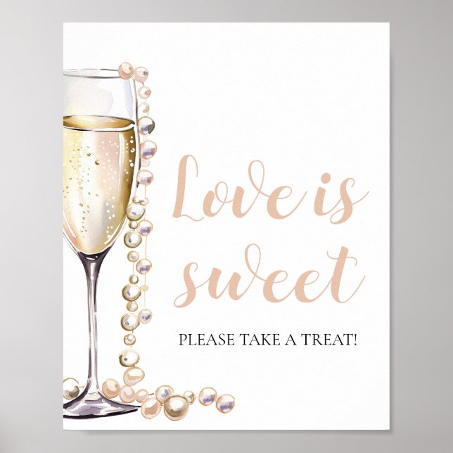 Poster Perles et Prosecco Champagne L'amour est doux sign (Devant)