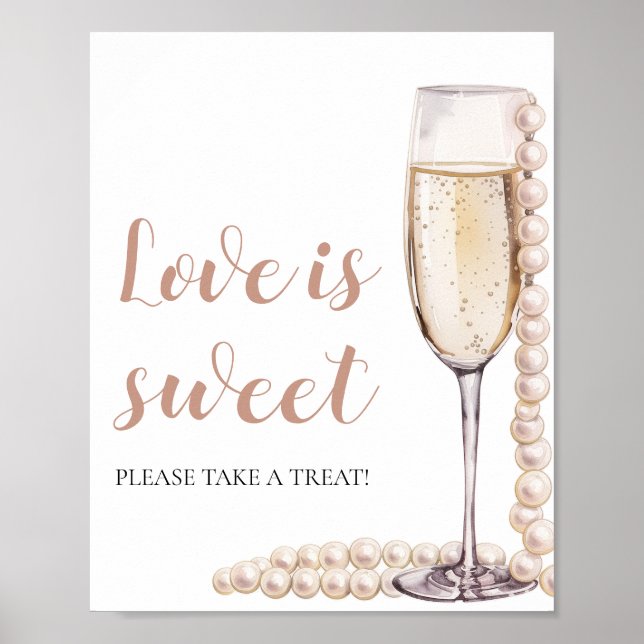 Poster Perles et Prosecco Champagne L'amour est doux sign (Devant)