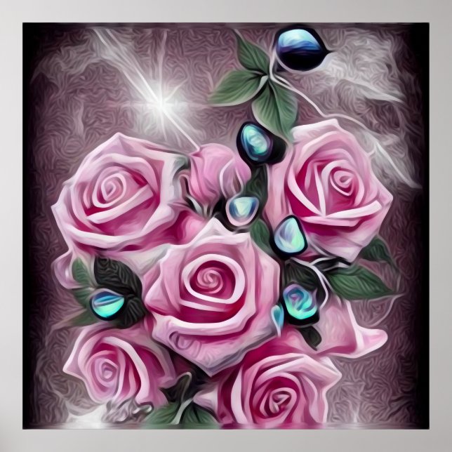 Poster Perles noires et roses roses roses (Devant)