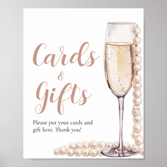 Poster Perles roses et Prosecco Cartes et cadeaux Champag (Devant)