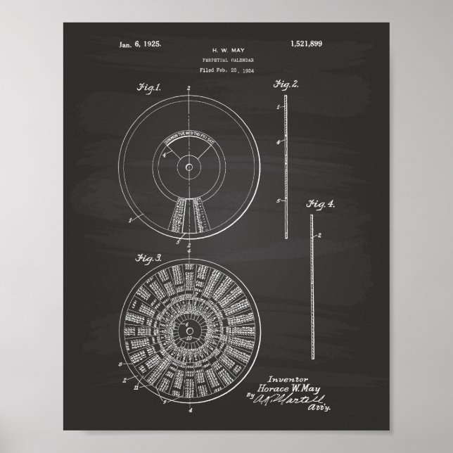 Poster Perpetual Calendar 1925 Patent Art Chalkboard (Devant)