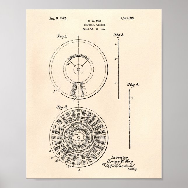 Poster Perpetual Calendar 1925 Patent Art Old Peper (Devant)