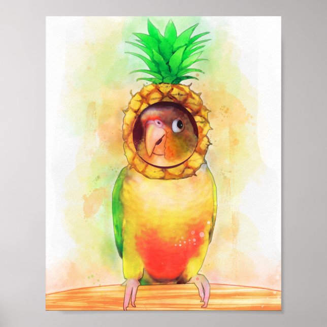 Poster Perroquet à ananas avec casquette à ananas (Devant)