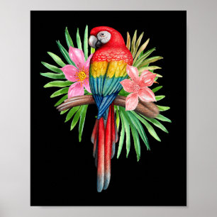 Poster Perroquet dans les fleurs tropicales Été Plage Fêt