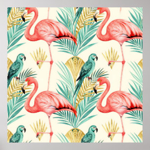 Poster Perroquet Flamant Tropical Jungle