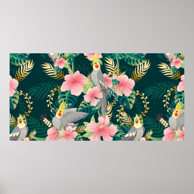Poster Perroquet motif mignon et sans couture sur gre (Devant)