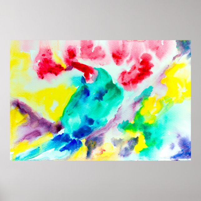 Poster perroquet sur l'arbre, oiseau Abstrait Aquarelle b (Devant)