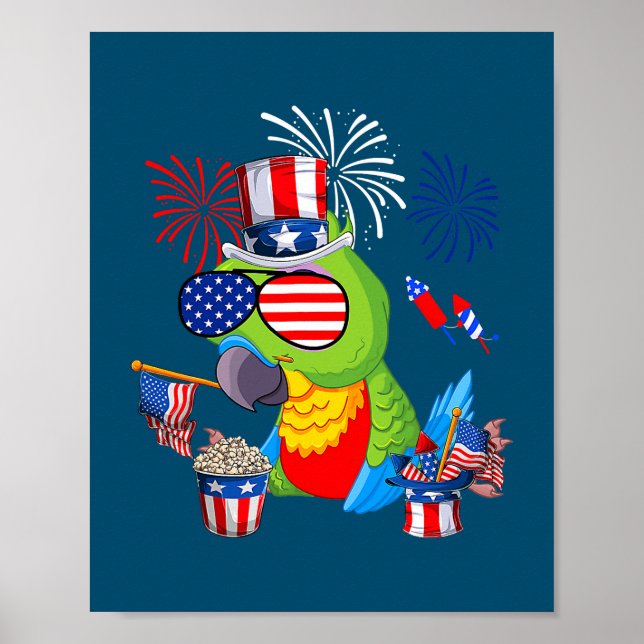 Poster Perroquet tenant des lunettes de soleil drapeaux a (Devant)
