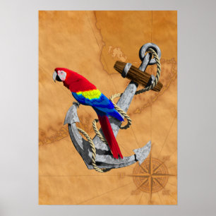 Poster Perroquet Tropical Et Ancre