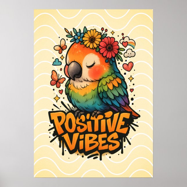 Poster Perroquet « Vibrations Positives » (Devant)