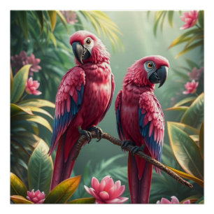 Poster Perroquets Fantaisie Rose