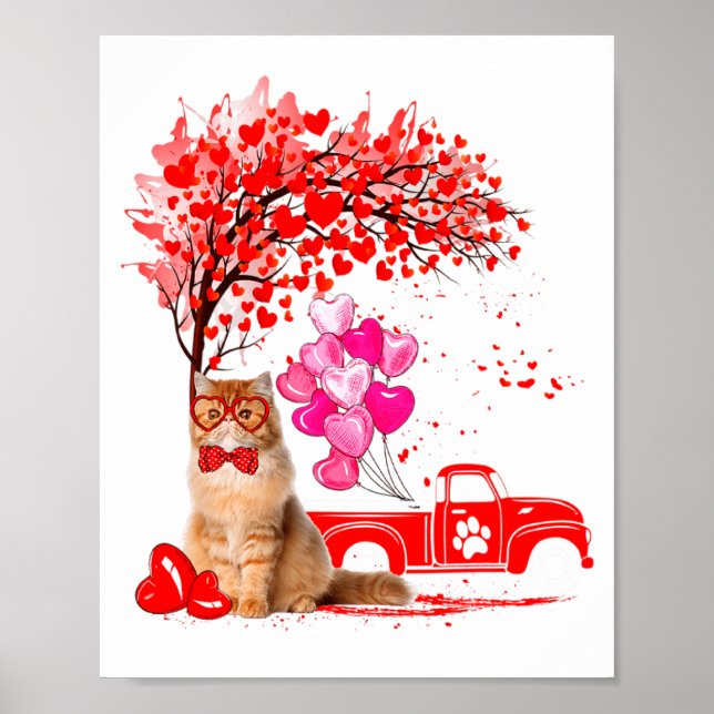 Poster Persian Cat Heart Tree Valentines Day  (Devant)