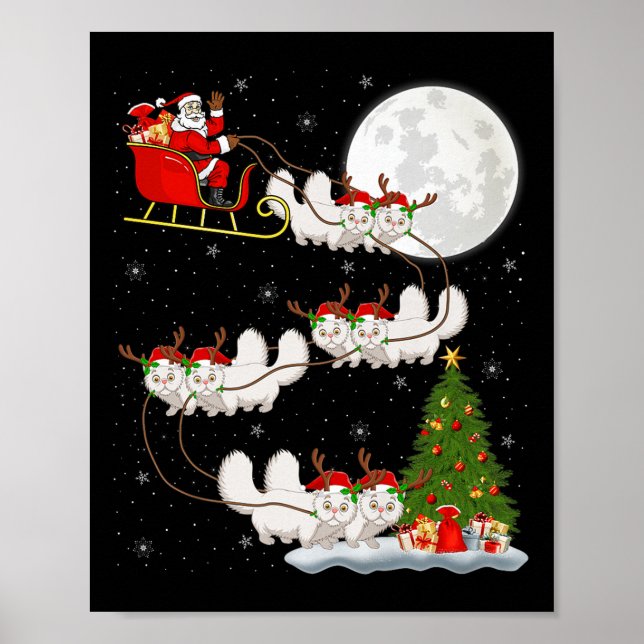 Poster Persian Cat Santa Sleigh Flying Funny Magical Chri (Devant)