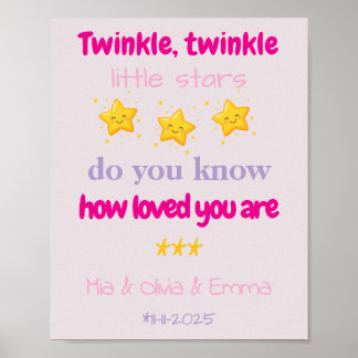 Poster Personalized Baby Girl Triplets Wall