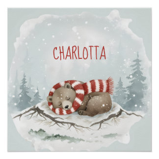 Poster Personalized Baby Wall Art, Sleeping Bear Nursery