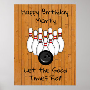 Poster Personalized Bowling Themed Happy Birthday