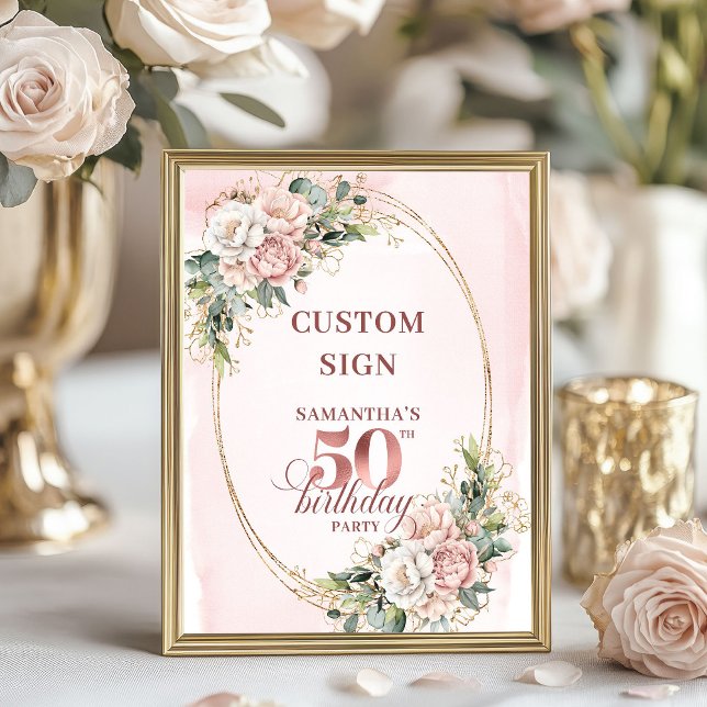 Poster Personalized Chic Rose Gold 50th Birthday Tabletop (Personalized Chic Rose Gold 50th Birthday Tabletop Sign)
