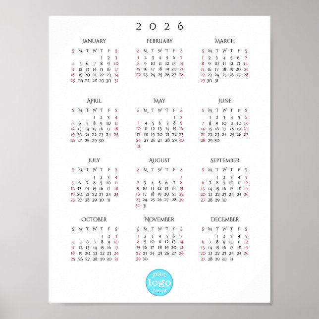 Poster Personalized Company Business Logo 2026 Calendar (Devant)