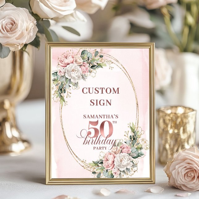 Poster Personalized Glam Rose Gold 50th Birthday Tabletop (Personalized Glam Rose Gold 50th Birthday Tabletop Sign)