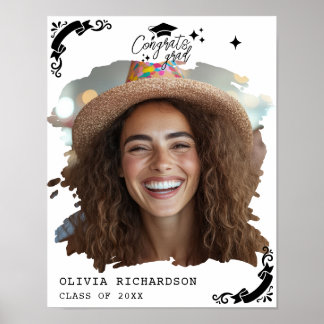 Poster Personalized Graduation Elegant Script Stars & Cap