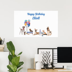 Poster Personalized Happy Birthday Canine Dog Breeds 