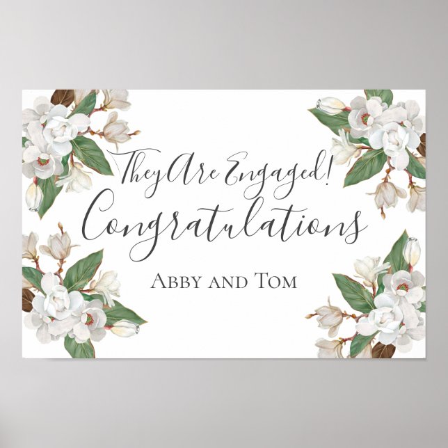 Poster Personalized Magnolia Floral Botanical Engagement (Devant)