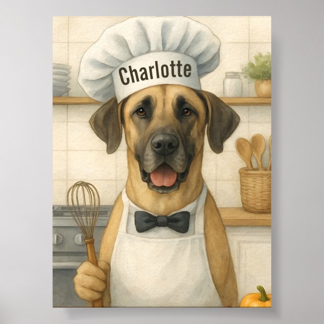 Poster Personalized Name Funny Great Dane Dog Chef (Devant)