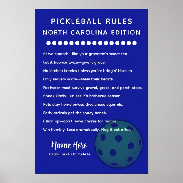 Poster Personalized Pickleball North Carolina Edition (Devant)