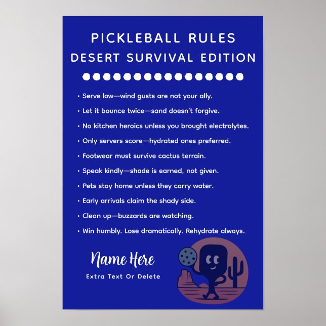 Poster Personalized Pickleball Rules Desert Survival (Devant)