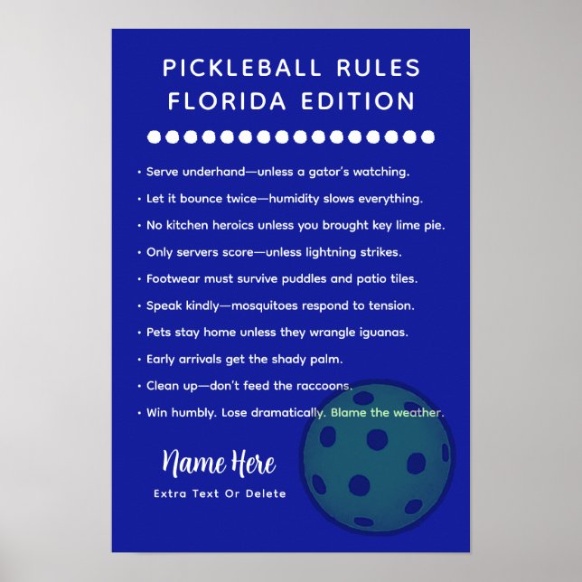 Poster Personalized Pickleball Rules Florida Rules (Devant)