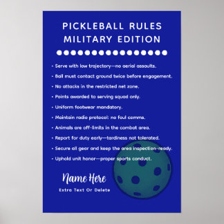 Poster Personalized Pickleball Rules MILITARY EDITION